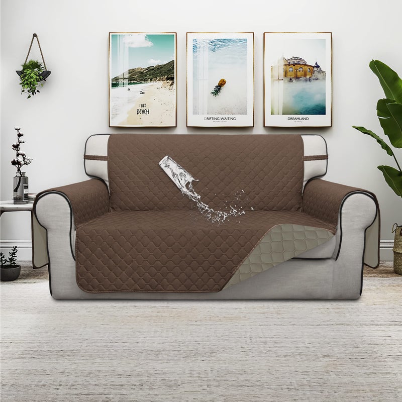 ISSUNTEX Double Protection 100% Waterproof Loveseat Sofa Covers for Living Room  Couch Covers for 2 Cushion Couch Sofa  Reversible Furniture Protector Sofa Cover for Dogs (Loveseat  Brown/Beige) - Image 2